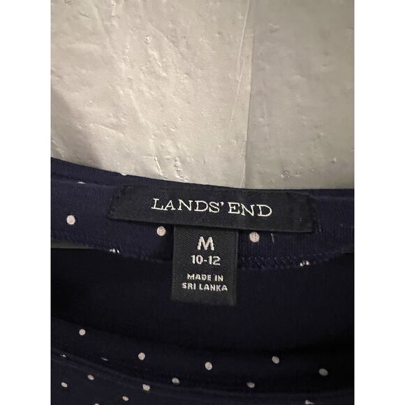 Lands End Navy White Polka Dot Belted Midi Sheath Dress Sz M 10/12 - Picture 2 of 5
